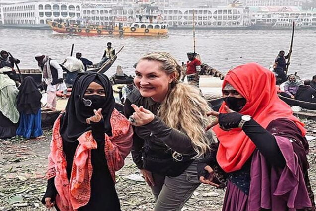 Old Dhaka Tour in a Local way tourist in front of Buriganga River with Local girls River