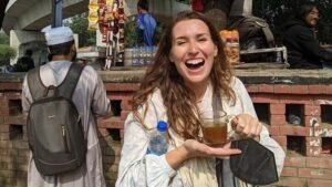 Tourist enjoying tea at University area on Old Dhaka Tour like a local